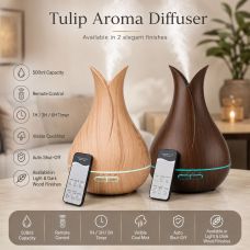 Smart Remote Controlled Wood Themed Tulip Vase Diffuser (500 ml) - Victor Bazar